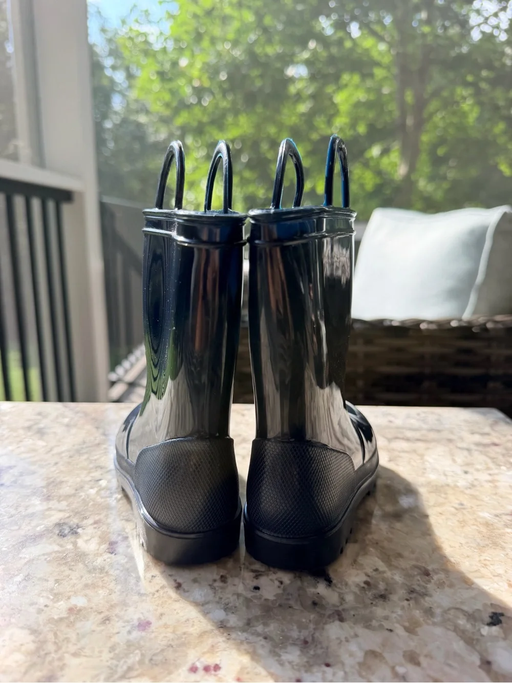 Kids Glossy Navy Rain Boots with Easy Pull Loops